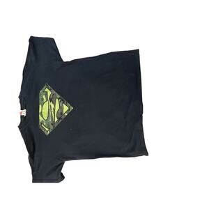 Vintage 2004 Superman Camo Shield Graphic Tee - Size Large - Faded Black Y2K